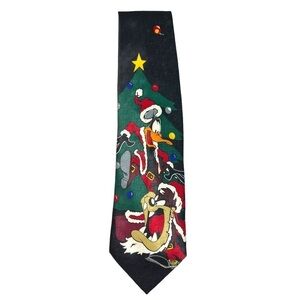Vintage 1997 Looney Tunes Christmas Santa Holiday Tie Taz and Daffy Duck
